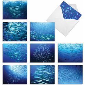 The Best Card Company - 10 All Occasion Blank Cards (4 x 5.12 Inch) - Nautical, Ocean, Sea Life Assortment of Notecards - Multi Porpoises M6643OCB