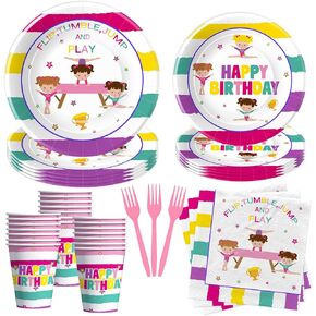 Gymnastics Birthday Plates And Napkins Party Supplies Girl - Gymnastics Party Decorations Tableware, Paper Plate, Cup, Napkin, Forks, Sports Gymnastics Birthday Table Decorations | Serve 24