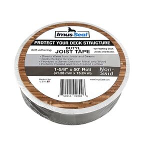Imus Seal® Butyl Joist Tape for Flashing Deck Joists and Beams, UV Resistant, Level Decking™, Protect Your Deck Structure™, Made in USA (1-5/8" x 50’ 2 Rolls Non-Skid)