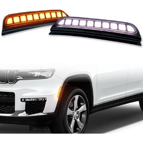 ضوء علامة جانبية للحاجز الأمامي من KeeForthewin متوافق مع سيارة جيب جراند شيروكي 2021-2024 مع وظائف عدسة سوداء دخانية LED كأجزاء إشارة الانعطاف التسلسلية للقيادة وملحقات OEM in Kuwait