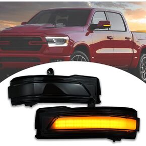 2PC Rear Side Mirror Marker LED Amber Sequential Dynamic Turn Signal Light Assembly Lamps Compatible with 2019-2023 Dodge Ram 1500 Rear View Mirrors Indicator Lamps (Smoked style)