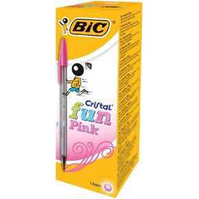 Bic Cristal Fun Ballpoint Pens, Pink Ink Smudge-Proof Writing Pens and Wide Point (1.6mm), Pack of 20