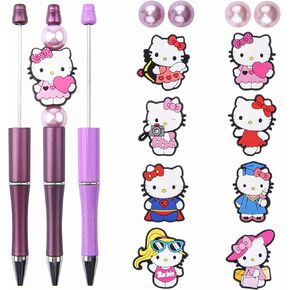 طقم أقلام قابلة للخرز من قطعتين، خرز بؤري من السيليكون الكرتوني للأقلام اللطيفة، أقلام خرز ذاتية الصنع، طقم صنع عدة حبر أسود مطرز بالخرز للوازم المدرسية المكتبية in Kuwait