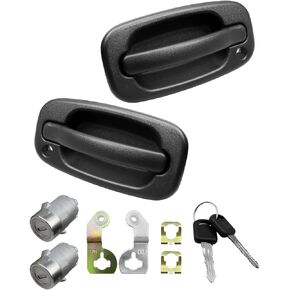 Exterior Door Handle with Lock Cylinder Front Left and Right Pair Fits for Chevrolet Silverado Avalanche Suburban Tahoe GMC Sierra Classic Yukon Denali Cadillac Escalade Replaces 15034985 15034986