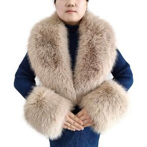 Eosxrp Faux Fur Collar Cuffs Set Warm Fake Fur Scarf Winter Women Fluffy Large Shawl Furry Scarves