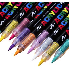 Guangna 12 Colors Direct Liquid Soft Head Acrylic Marker Pens,Tooli Art Acrylic Paint Markers, Brush Tip Acrylic Paint Pens, Ideal for Canvas, Wood, Stone, and DIY Crafts