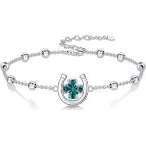 Lucky Horseshoe Bracelet Four Leaf Clover Bracelet for Women 925 Sterling Silver Horse Bracelet Jewelry Gifts Lucky Clover Bracelet Gifts for Women Girlfriend Daughter Mother