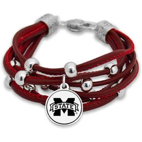 FTH Mississippi State Bulldogs Leather Strand Bracelet with Logo and Lobster Clasp