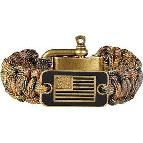 Paracord Bracelet-Men's Tactical Survival Bracelet-Soldier Bracelet with Bronze American Flag-3 Adjustable Sizes
