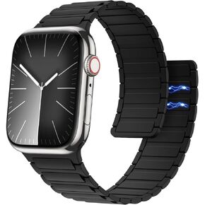 Magnetic Watchband Compatible with Apple Watch Ultra/Ultra2 49mm/Series 9/8/7/6/5/4/3/2/1/SE 42/44/45mm,Soft Silicone Strap Strong Magnet Link Solo Loop Adjustable Replacement Wristband, Black