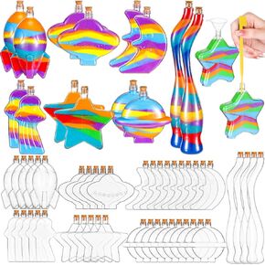 50 Pcs Plastic Sand Art Bottles with Cork Stoppers for Kids 8 Styles Clear Sand Art Containers Funnels Wishing Bottles Sand Storage Jars for DIY Art Crafts Projects Party Supplies