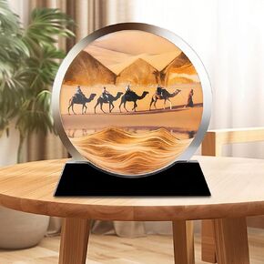 JYBBGO Double Side Sand Art, 3D Sand Art Liquid Motion Round Glass 3D Deep Sea Landscape, Sand Drawing Machine 3D Color Quicksand Decor Relaxing Desktop Home Office Gifts for Adults Kids