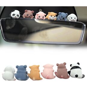 TSTESE 6PCS Cute Car Animals Decorations Rearview Mirror Bear Decoration Panda Dashboard Pig Rear View Mirror Ornament Dog Decor Rabbit Ornaments Koala Interior Accessories