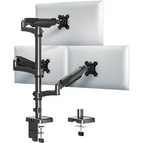 MOUNTUP Triple Monitor Mount Holds 4.4-17.6lbs, Up to 32 Inch Monitor Stand for 3 Monitors, Triple Monitor Stand with Gas Spring Arm with Clamp/Grommet Base VESA 75x75/100x100 MU6013A