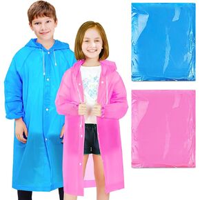 BFONS 2 Pack Rain Ponchos for Kids Reusable, EVA Raincoats for Boys Girls with Drawstring Sleeves, Waterproof Rain Coat