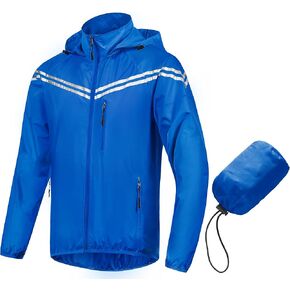 CREATMO US Men's Packable Waterproof Running Rain Coats Reflective Cycling Jacket Windbreaker With Removable Hood in Kuwait
