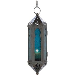 Gifts & Decor Ocean Blue Glass Azul Serenity Hanging Candle Lantern