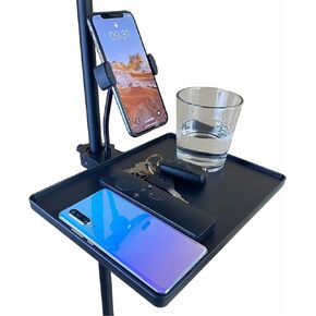 Mic Stand Table with Phone Holder, Clip on Tray Fit Most Music Room Accessories, Microphone Stand Phone Holder for Stage, Live Streaming, Concert Performance, Karaoke, Recor (Large-with Phone Holder)