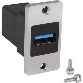 QIANRENON 5Gbps USB3.0 Rectangular Metal Panel Adapter USB3.0 Female to Female Panel Mount Connector USB 3.0 Mounting Socket Data Module 5V/0.5A Charging, Mounting on Panel Desktop Wall Floor Plug