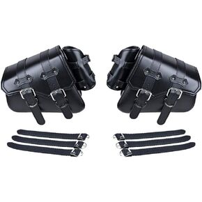 Astra Depot 1X Black Leather LEFT Solo Saddle Luggage Bag + Mounting Straps For Harley Sportster XL883 XL1200