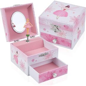 Girls Musical Jewelry Box with Drawer and Spinning Fairy, Kids Toys Gift Music Box for Little Girls Jewel Storage