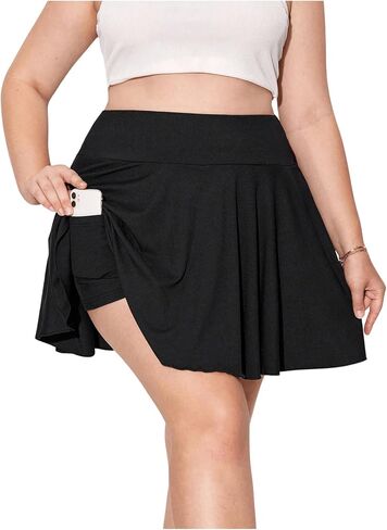 Floerns Women's Plus Size High Waist Pleated Hem Skirts Shorts with Pocket in Saudi Arabia