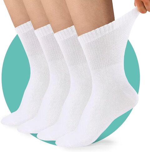 HISOKOI Diabetic Socks For Men And Women-4 Pairs Crew Diabetic Socks Women,Ankle Socks With Extra Wide Calf in Saudi Arabia