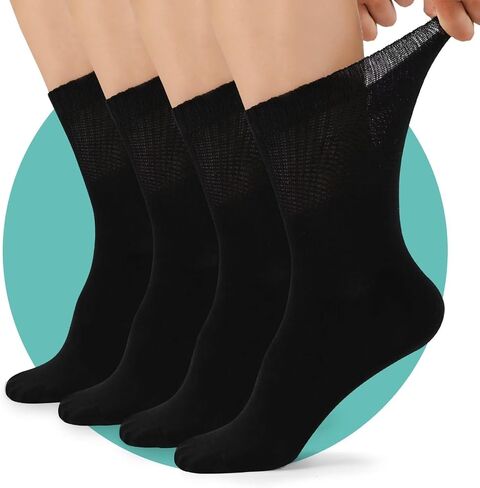 HISOKOI Diabetic Socks For Men And Women-4 Pairs Crew Diabetic Socks Women,Ankle Socks With Extra Wide Calf in Saudi Arabia