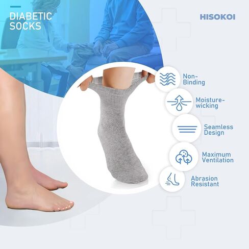 HISOKOI Diabetic Socks For Men And Women-4 Pairs Crew Diabetic Socks Women,Ankle Socks With Extra Wide Calf in Saudi Arabia