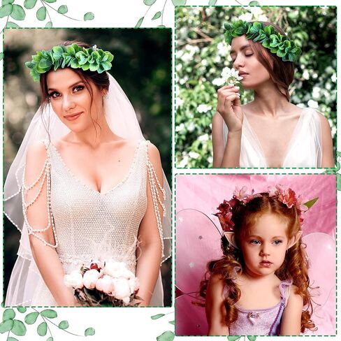 Yinder Halloween Green Leaf Wedding Tiara Fairy Pixie Elf Ears Kit 1 Pcs Bridal Elf Floral Crown Headband 2 Pairs Latex Fairy Ears for Women Girls Halloween Costume Cosplay Party Accessories in Saudi Arabia
