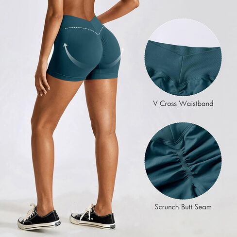 OEAK شورت رفع الغنيمة 3.5 بوصة للنساء على شكل حرف V من الخلف لراكبي الدراجات النارية، شورت ضيق قصير من ألياف لدنة مكشكشة، أزرق داكن، مقاس M in Kuwait