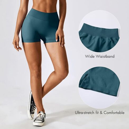 OEAK شورت رفع الغنيمة 3.5 بوصة للنساء على شكل حرف V من الخلف لراكبي الدراجات النارية، شورت ضيق قصير من ألياف لدنة مكشكشة، أزرق داكن، مقاس M in Kuwait