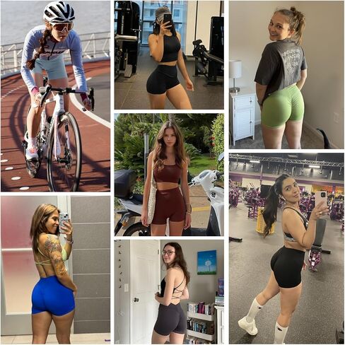 OEAK شورت رفع الغنيمة 3.5 بوصة للنساء على شكل حرف V من الخلف لراكبي الدراجات النارية، شورت ضيق قصير من ألياف لدنة مكشكشة، أزرق داكن، مقاس M in Kuwait