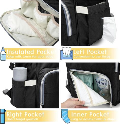 حقيبة ظهر للحفاضات من Ezgnuk، مناسبة للأم متعددة الوظائف، حقيبة سفر ترفيهية مقاومة للماء ومتينة ذات سعة كبيرة (أسود) in Kuwait