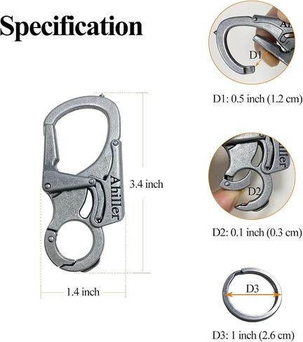 مشبك سلسلة مفاتيح Ahiller Carabiner، مصمم بقفل مزدوج - طرف من فولاذ التنجستن، أدوات متعددة الوظائف للتخييم والمشي لمسافات طويلة وصيد الأسماك والبقاء في الهواء الطلق in Saudi Arabia