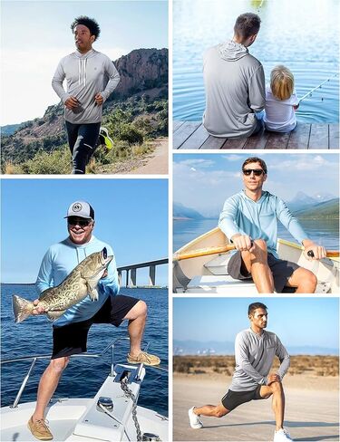 Roadbox Men's UPF 50+ Sun Protection Hoodie Shirt - Outdoor Long Sleeve Athletic Rash Guard Shirts in Saudi Arabia