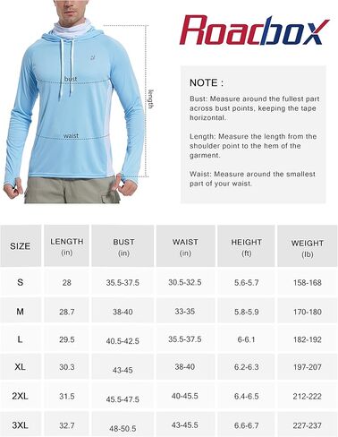 Roadbox Men's UPF 50+ Sun Protection Hoodie Shirt - Outdoor Long Sleeve Athletic Rash Guard Shirts in Saudi Arabia