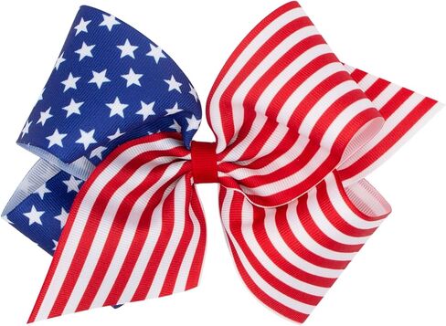 Wee Ones Girls' Patriotic Print 4th of July Themed Grosgrain Hair Bow on a WeeStay No-Slip Hair Clip, King, Royal Blue in Saudi Arabia