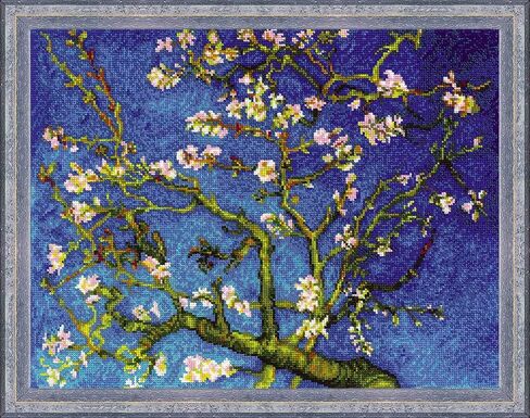 RIOLIS Almond Blossom After V. طقم غرز متقاطعة للرسم من V. Van Gogh - 15¾ x 11¾" Zweigart 14 قيراط. أبيض AIDA 26، متعدد الألوان in Saudi Arabia