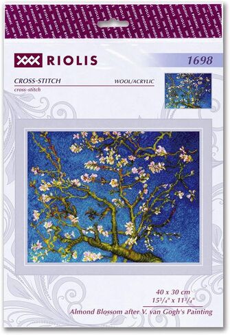 RIOLIS Almond Blossom After V. طقم غرز متقاطعة للرسم من V. Van Gogh - 15¾ x 11¾" Zweigart 14 قيراط. أبيض AIDA 26، متعدد الألوان in Saudi Arabia