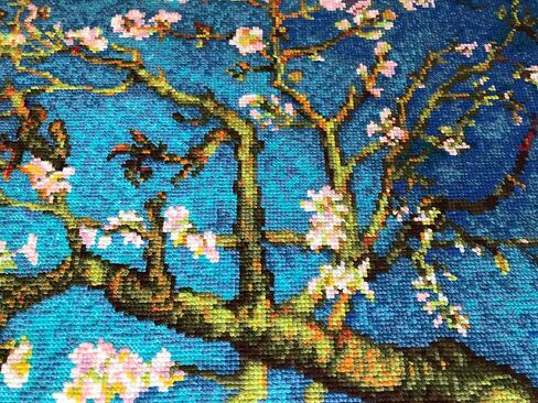 RIOLIS Almond Blossom After V. طقم غرز متقاطعة للرسم من V. Van Gogh - 15¾ x 11¾" Zweigart 14 قيراط. أبيض AIDA 26، متعدد الألوان in Saudi Arabia