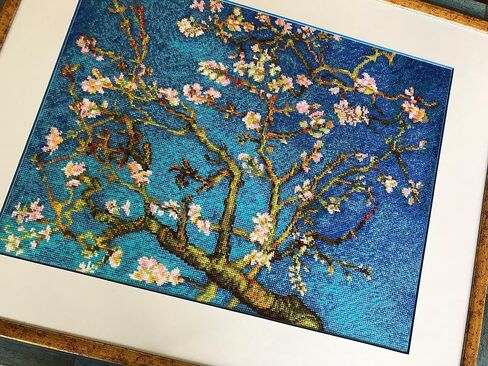 RIOLIS Almond Blossom After V. طقم غرز متقاطعة للرسم من V. Van Gogh - 15¾ x 11¾" Zweigart 14 قيراط. أبيض AIDA 26، متعدد الألوان in Saudi Arabia