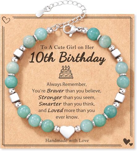 Shonyin 8-10 Year Old Girl Birthday Gift, Natural Stone Heart Bracelet for Girl Daughter Granddaughter Niece in Kuwait