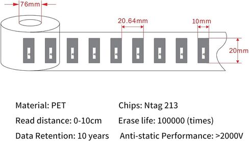 50pcs NFC Stickers NTAG213 Tags 13.56MHz 144 Bytes Memory RFID Tag Blank Rewritable Tag, Compatible with NFC Enabled Devices (Rectangle-50pcs) in Saudi Arabia
