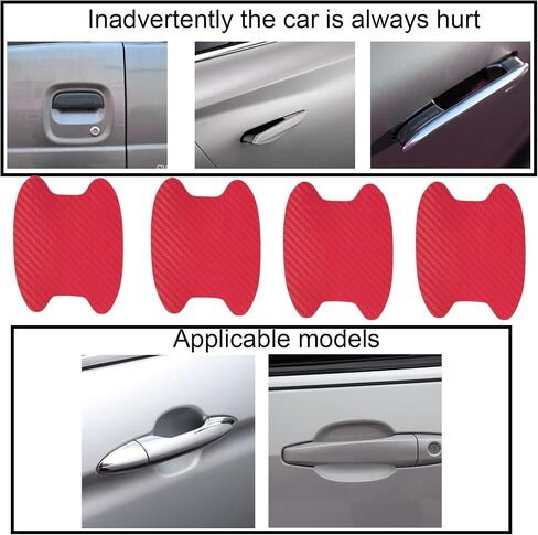 Gseigvee 4 PCS Car Door Handle Sticker Universal, Carbon Fiber Anti-Scratches Car Door Cup Protector, Non-Marking Auto Door Handle Protective Film (Red) in Saudi Arabia