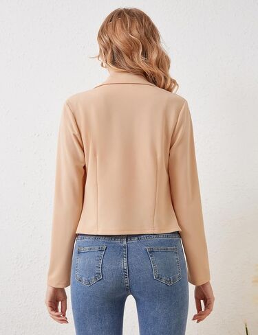 Women's Button Cardigan Cropped Blazer Business Casual Jacket with Lapel Neck Long Sleeve Angled Hem in Kuwait
