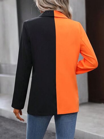 WDIRARA Women's Color Block Double Breasted Button Long Sleeve Lapel Collar Casual Blazer in Saudi Arabia