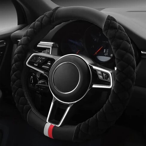 غطاء عجلة قيادة السيارة من TUTUDOW - غطاء عجلة قيادة شتوي منفوش من القطيفة، واقي عجلة سيارة مقاس 15 بوصة مناسب عالمي للنساء والفتيات والرجال in Kuwait