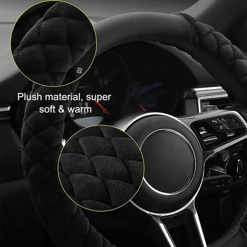 غطاء عجلة قيادة السيارة من TUTUDOW - غطاء عجلة قيادة شتوي منفوش من القطيفة، واقي عجلة سيارة مقاس 15 بوصة مناسب عالمي للنساء والفتيات والرجال in Kuwait
