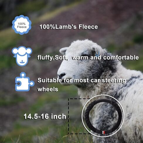 غطاء عجلة قيادة السيارة من TUTUDOW - غطاء عجلة قيادة شتوي منفوش من القطيفة، واقي عجلة سيارة مقاس 15 بوصة مناسب عالمي للنساء والفتيات والرجال in Kuwait